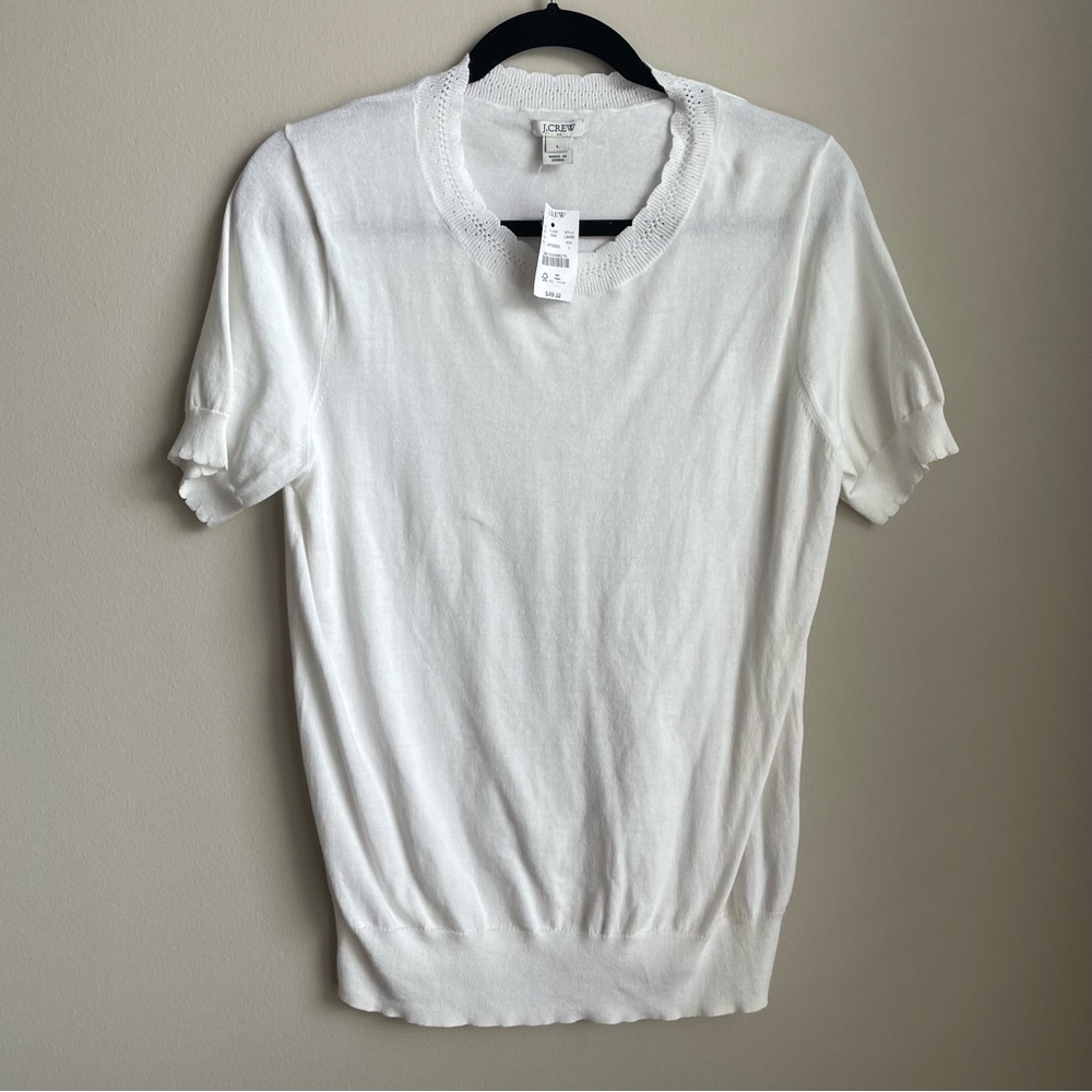 NWT j crew short sleeve sweater with fun detailing, size M